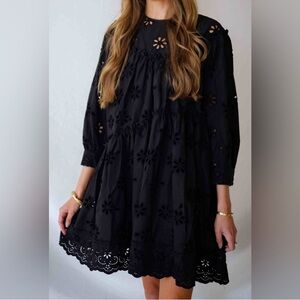 En Saison Black Eyelet Tiered Dress | Size Small